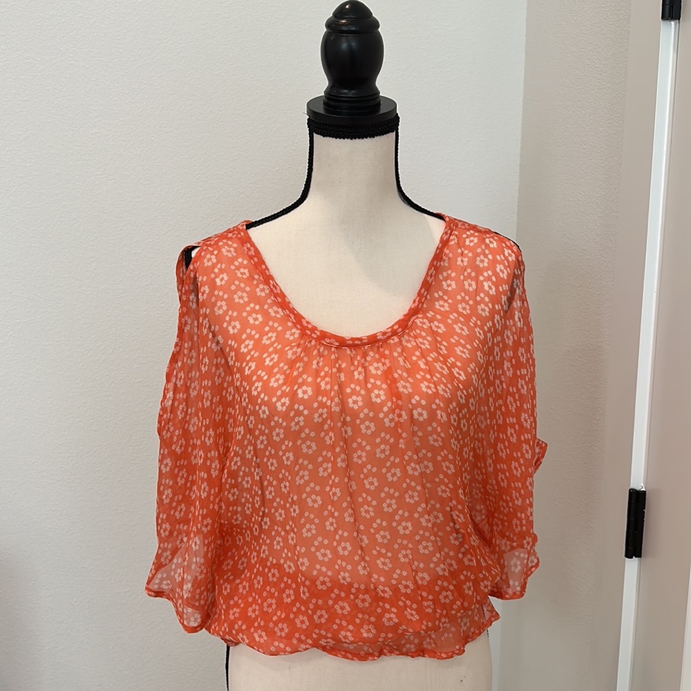 Da-Nang 100% Silk Sheer Cold Shoulder Top
